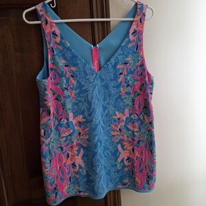 Lilly Pulitzer Vibrant Floral Shell Tank - Blue and Pink, M